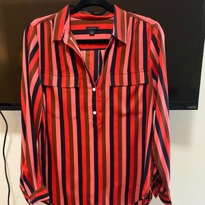 Ann Taylor Striped Half Button Down Blouse